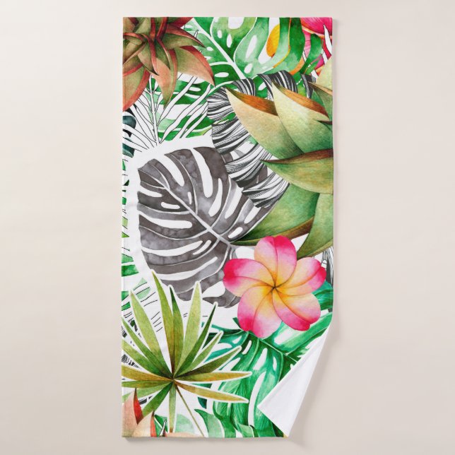 Seamless watercolor pattern of tropical leaves.  bath towel (Bath Towel)