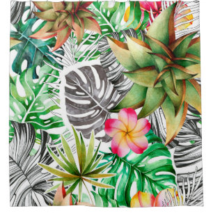 Seamless watercolor pattern of tropical leaves. shower curtain