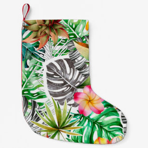 Seamless watercolor pattern of tropical leaves. small christmas stocking