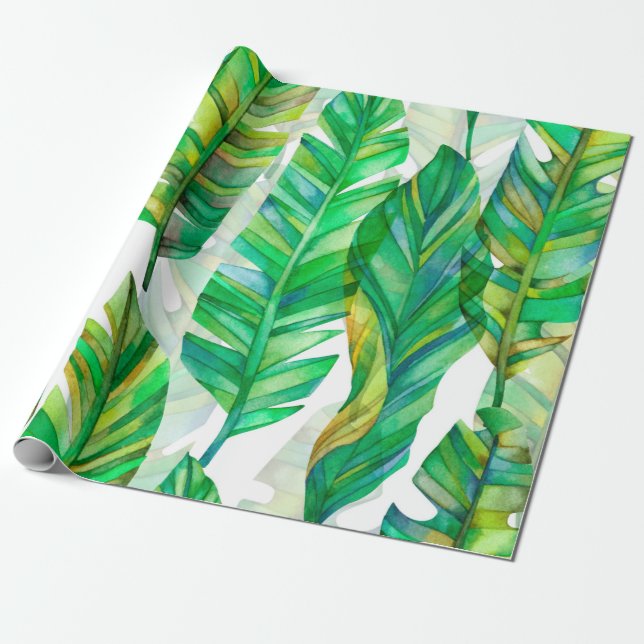 Seamless watercolor pattern of tropical leaves.  wrapping paper (Unrolled)