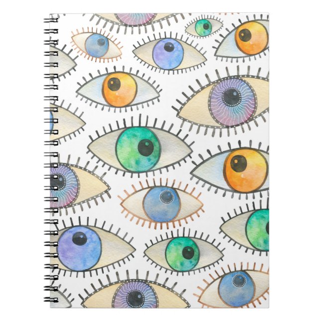 Seamless watercolor pattern of wide open human eye notebook (Front)