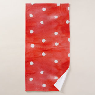 Seamless watercolor pattern red polka dots bath towel