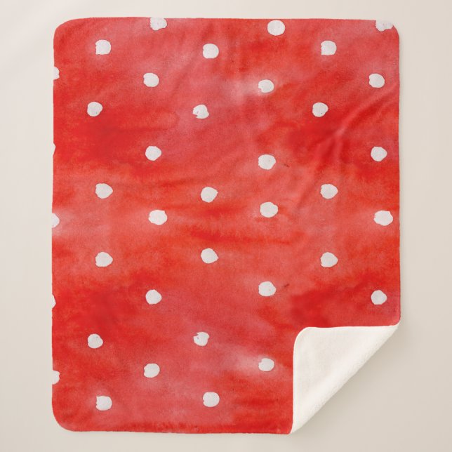 Seamless watercolor pattern red polka dots sherpa blanket (Front)