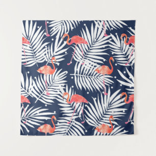 Seamless watercolor pattern with a bird flamingo a tapestry