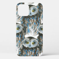 Seamless watercolor pattern with big owl