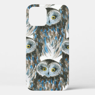 Seamless watercolor pattern with big owl iPhone 12 case