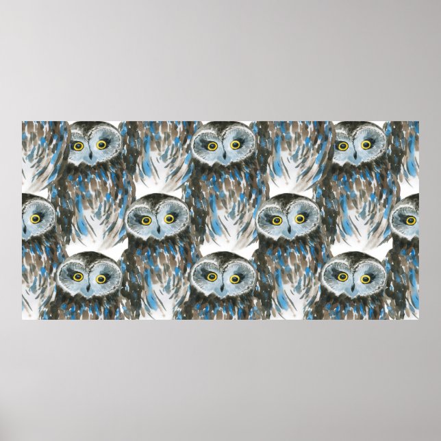 Seamless watercolor pattern with big owl poster (Front)