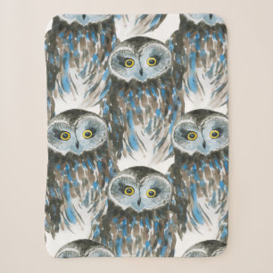 Seamless watercolor pattern with big owl sherpa blanket