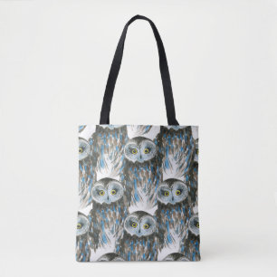 Seamless watercolor pattern with big owl tote bag