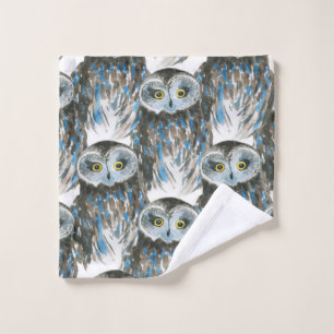 Seamless watercolor pattern with big owl wash cloth