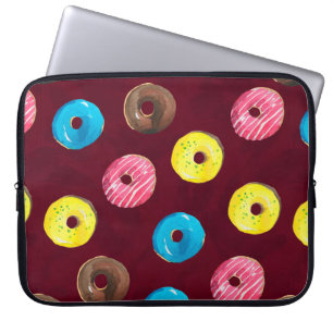 Seamless watercolor pattern with doughnuts on ruby laptop sleeve