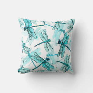 Seamless watercolor pattern with elegant dragonfly cushion