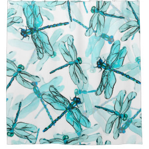 Seamless watercolor pattern with elegant dragonfly shower curtain