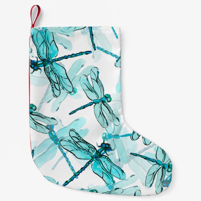 Seamless watercolor pattern with elegant dragonfly small christmas stocking (Front)