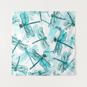 Seamless watercolor pattern with elegant dragonfly tapestry