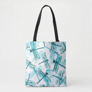 Seamless watercolor pattern with elegant dragonfly tote bag