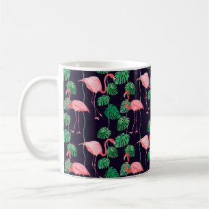 Seamless watercolor pattern with flamingo coffee mug