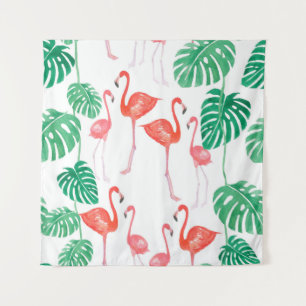 Seamless watercolor pattern with flamingo family w tapestry