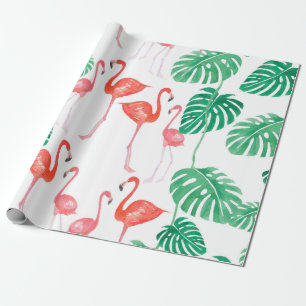 Seamless watercolor pattern with flamingo family w wrapping paper