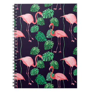 Seamless watercolor pattern with flamingo notebook