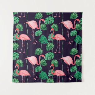 Seamless watercolor pattern with flamingo tapestry