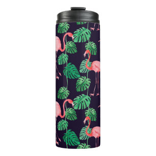 Seamless watercolor pattern with flamingo thermal tumbler