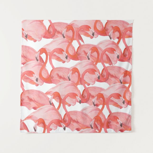 Seamless watercolor pattern with flamingos tapestry (Front)