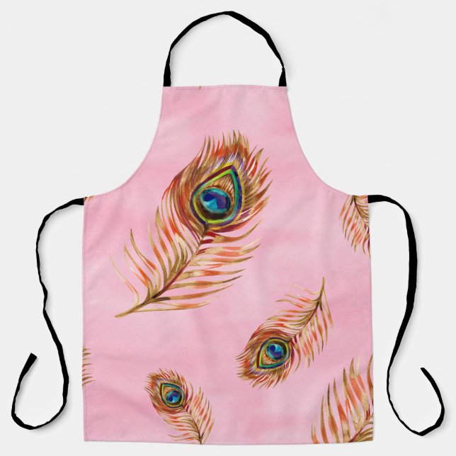 Seamless watercolor pattern with gold peacock feat apron (Front)