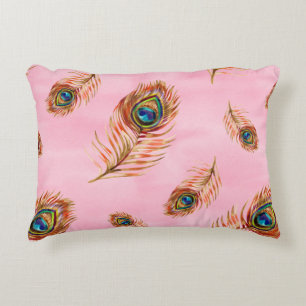 Seamless watercolor pattern with gold peacock feat decorative cushion