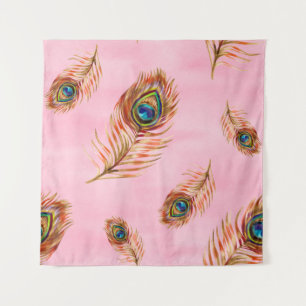 Seamless watercolor pattern with gold peacock feat tapestry