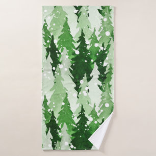 Seamless watercolor pattern with green pine trees bath towel