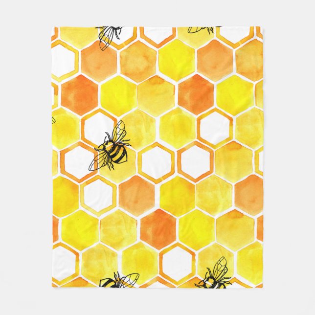 Seamless watercolor pattern with honeycombs and li fleece blanket (Front)