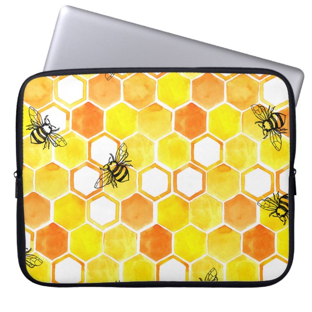 Seamless watercolor pattern with honeycombs and li laptop sleeve (Front)