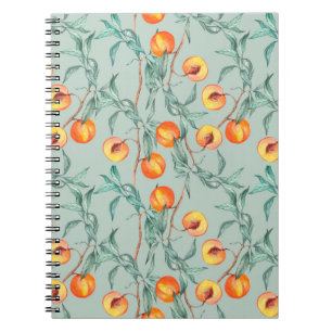 Seamless watercolor pattern with peaches and branc notebook