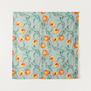 Seamless watercolor pattern with peaches and branc tapestry