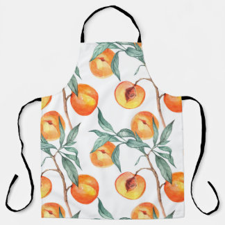Seamless watercolor pattern with peaches on a whit apron
