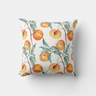 Seamless watercolor pattern with peaches on a whit cushion