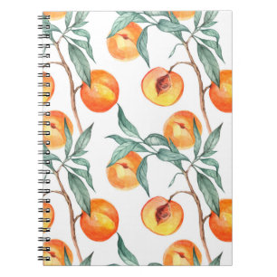 Seamless watercolor pattern with peaches on a whit notebook