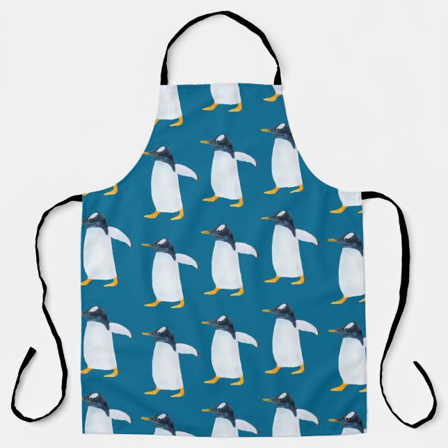Seamless watercolor pattern with penguin apron (Front)