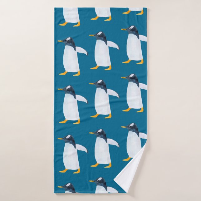 Seamless watercolor pattern with penguin bath towel (Bath Towel)