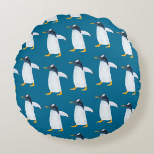 Seamless watercolor pattern with penguin round cushion
