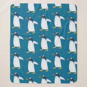Seamless watercolor pattern with penguin sherpa blanket