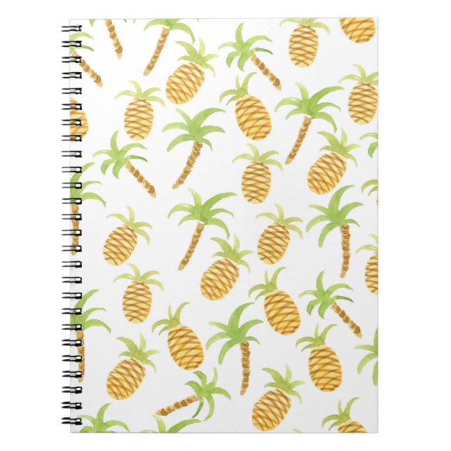Seamless watercolor pattern with pineapples and pa notebook (Front)