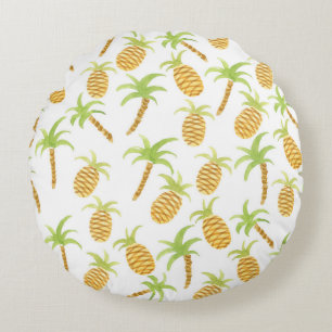 Seamless watercolor pattern with pineapples and pa round cushion