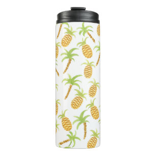 Seamless watercolor pattern with pineapples and pa thermal tumbler