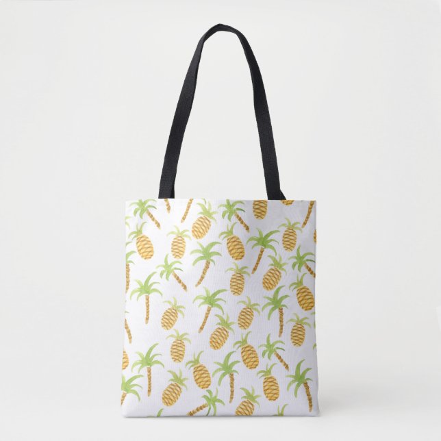 Seamless watercolor pattern with pineapples and pa tote bag (Front)