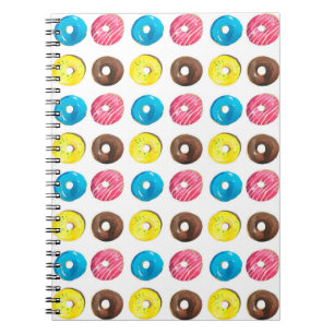 Seamless watercolor pattern with small doughnuts notebook