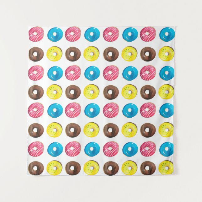 Seamless watercolor pattern with small doughnuts tapestry (Front)