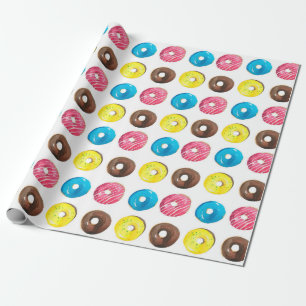 Seamless watercolor pattern with small doughnuts wrapping paper