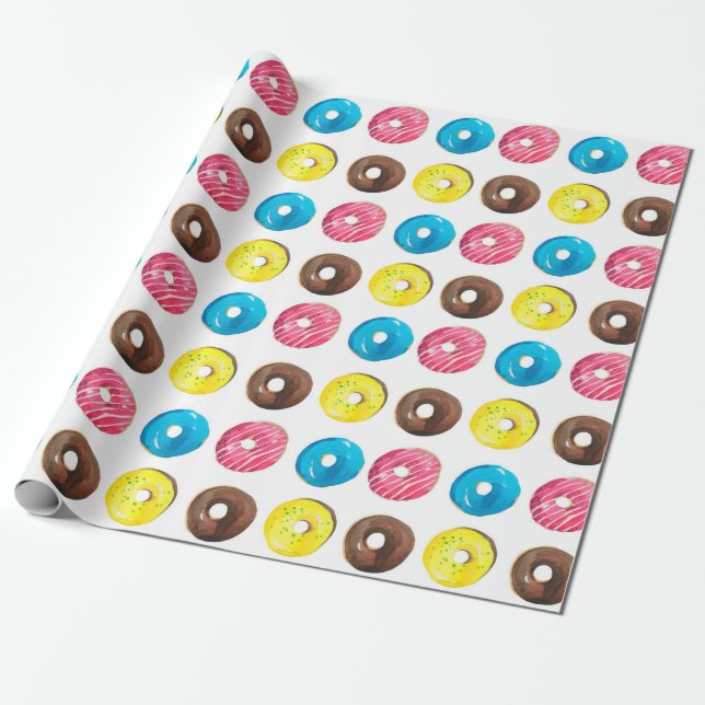 Seamless watercolor pattern with small doughnuts wrapping paper (Unrolled)